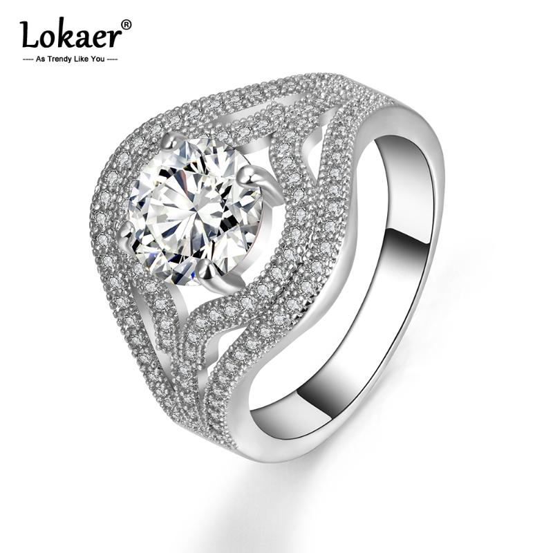 

Wedding Rings Lokaer Luxury Sparkling Cut Cubic Zirconia Ring Silver Color Rhinestone Crystal Engagement Jewelry LR17113