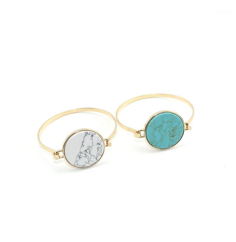 

Big Round Sheet Synthetic Stone Inlay Cooper Bangle For Women Gift Bangle Wholesale1