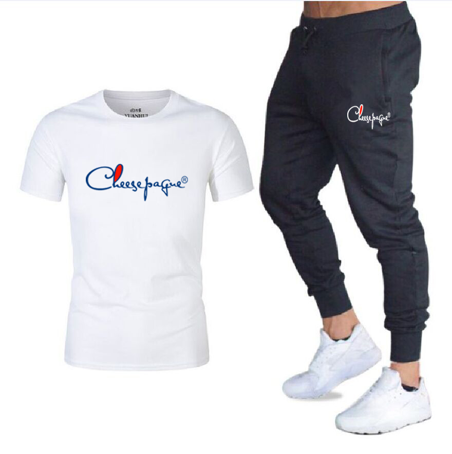 

2022 Summer Fashion Leisure T-shirt + trousers Men's Set Tracksuit Sportswear Track Suits Male Sweatsuit Short Sleeves white black T shirt, Gray
