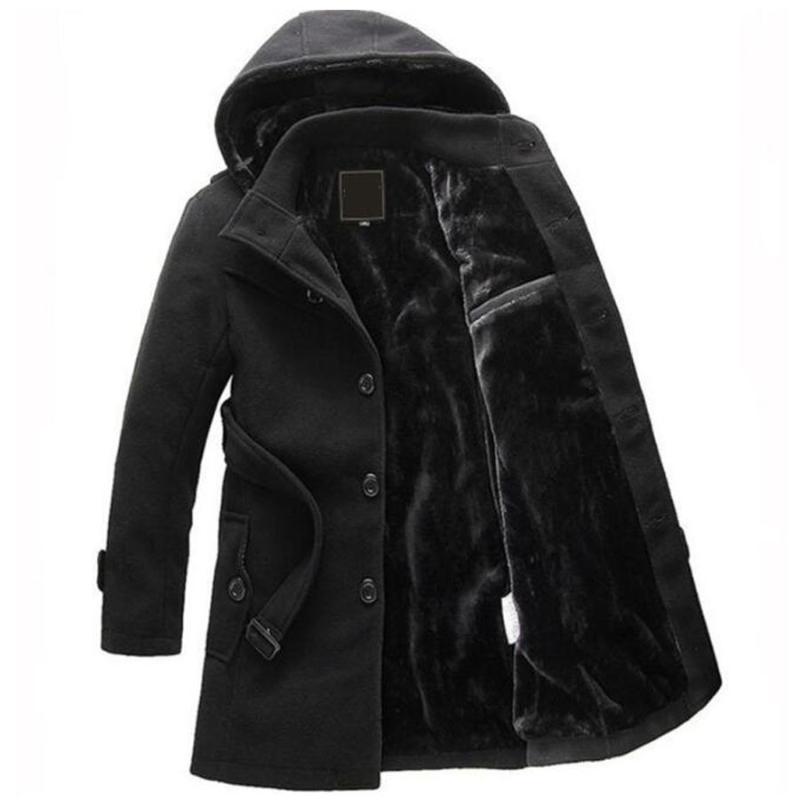 

Hot Sale Winter wool coat men long sections thick warm woolen coats Mens Casual Jacket casaco masculino palto peacoat overcoat, Black