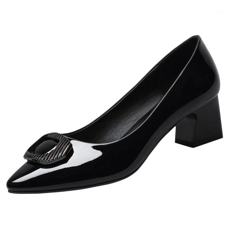 

2021 Spring Square Heels Pumps Women Pointed Toe High Heel Work Shoes Vintage Elegant Patent Leather Pumps For Party Dress M02231, Pumps for women