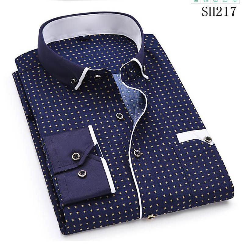 

Men's Casual Shirts Printed Plaid Polka Dot Men Shirt Long-Sleeved For Slim Fit Male Dress Camisas Masculina, Sh220