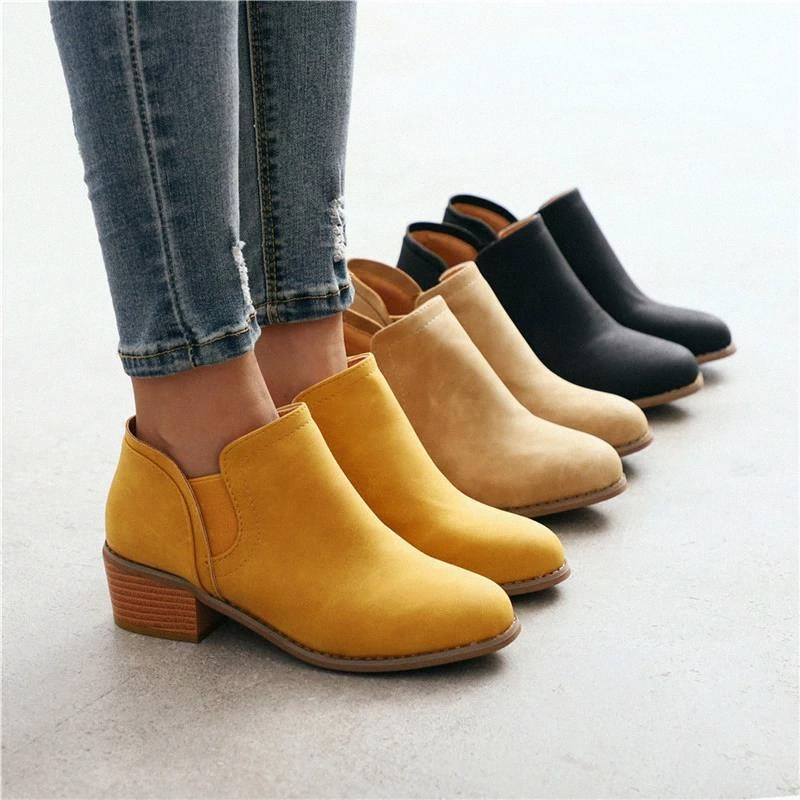 

BLWBYL Boots For Women Square Heel Boots Sexy Round Toe 2020 Winter Fashion Shoes Woman Botas Mujer Botte Femme #tb8J, Black