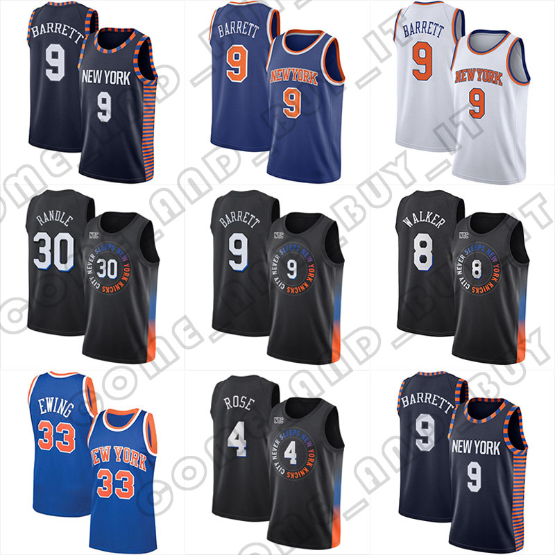 

New York''Knicks''9 RJ Basketball Barrett Jersey Julius Derrick Randle Rose Jerseys Throwback Patrick 33 Ewing Kemba 8 Walker Uniform, Men