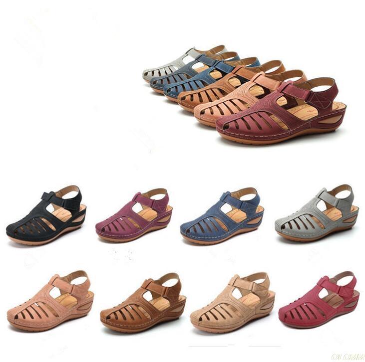 

Female Ladies Platform Shoes 34-44 Woman 2021 Summer Leather Vintage Sandals Buckle Casual Sewing Women Retro Sandalias, Beige