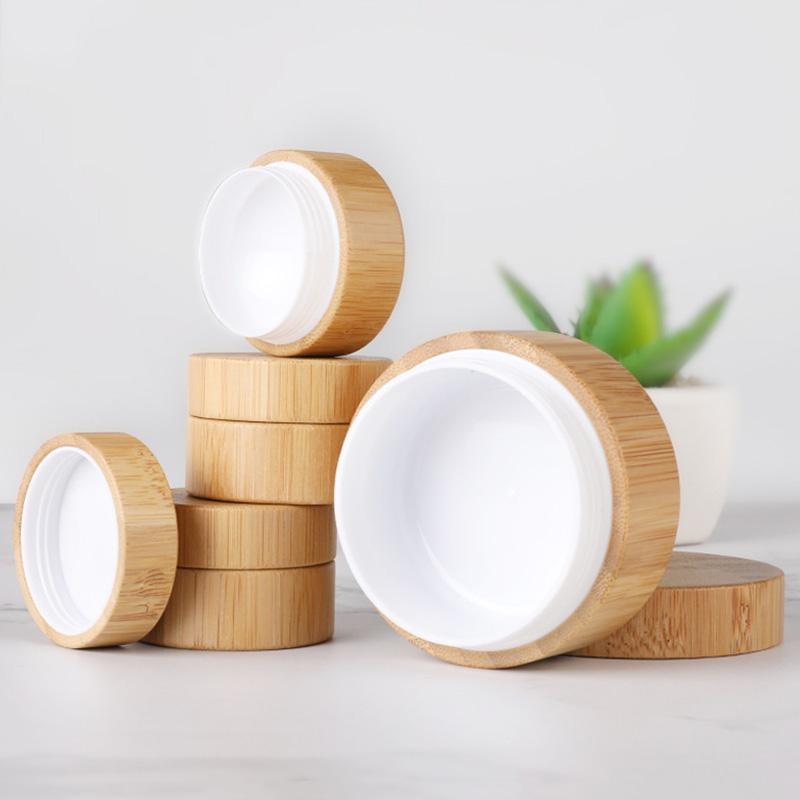 

5ml 10ml 30ml Natural Bamboo Refillable Bottle Cosmetics Jar Box Makeup Cream Storage Pot Container Round Bottle Portable