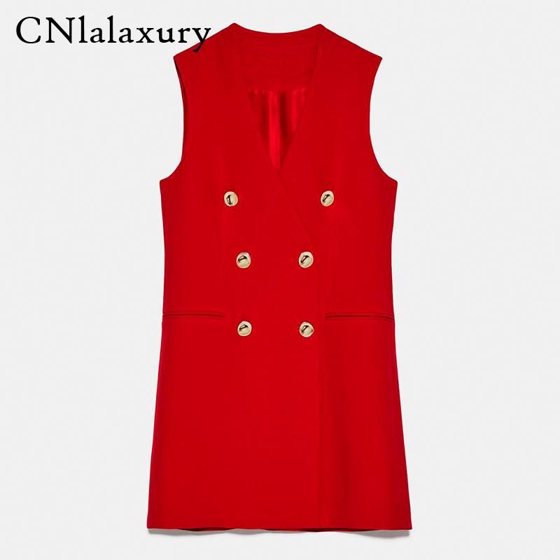 

Women Red Long Blazer Vest Elegant Office Lady Coat Female Waistcoat Causal Suits Sleeveless Jacket feminino Outwear Tops