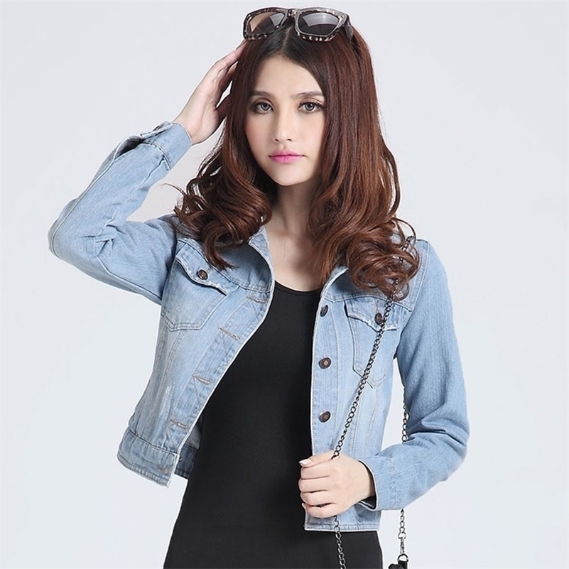 

Womens Jackets Coats Autumn Fashion Jeans Jackets Denim Women Slim Cotton Solid Jacket for Women Outerwear Ladies Coats 201112, Light blue
