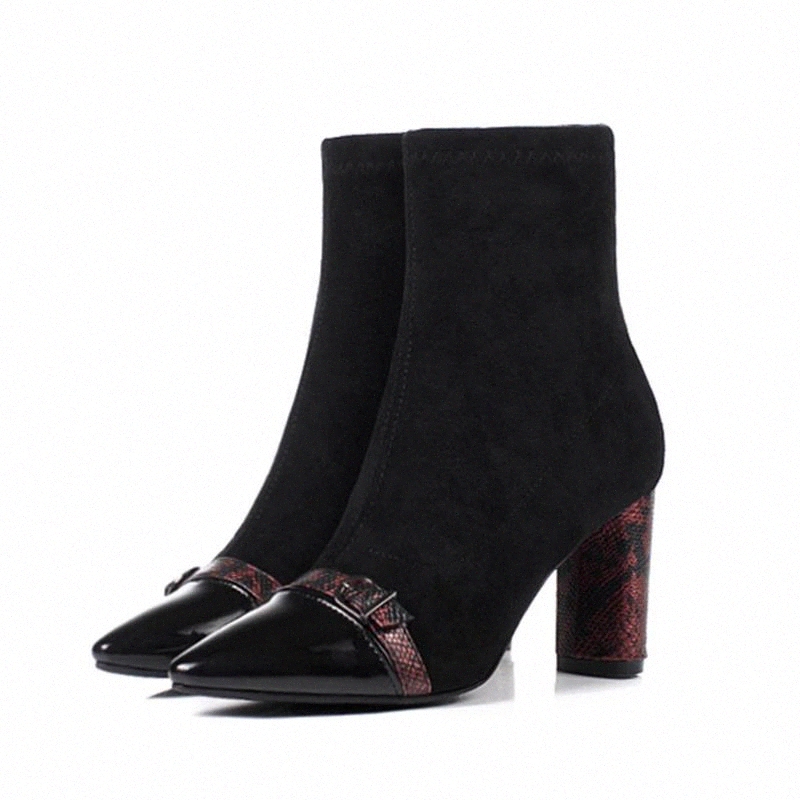 

Fashion Ladies High Heels Boots Women Shoes Sexy Ladies Pointed toe Party Shoes Women Ankle Boots Square Heel 7.5cm A1993 #Ms6e, Black