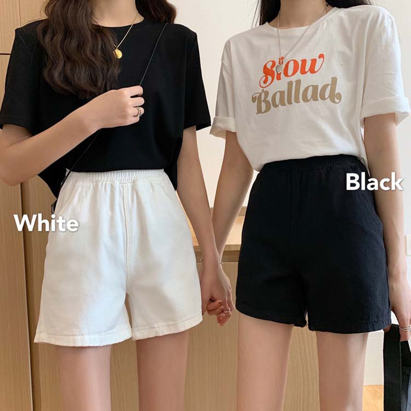 

2021 New 2 high-waisted colors denim female jeans will see ladies elastic waistband women' shorts (f6637) TXZ2, Black