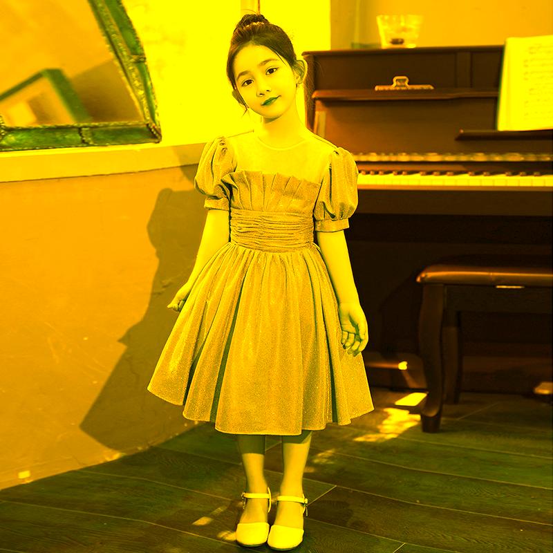

Girl's Dresses Kids Girls Party Dress Puff Sleeve A Line Princess Flower Girl For Wedding Children Performance Costume, Red;yellow