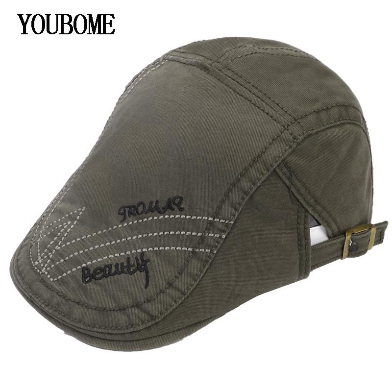 

Berets YOUBOME Brand Fashion Hat Men Women Winter Hats For Male Visors Washed Cotton Gorras Cap Flat Sboy Beret Caps, Black
