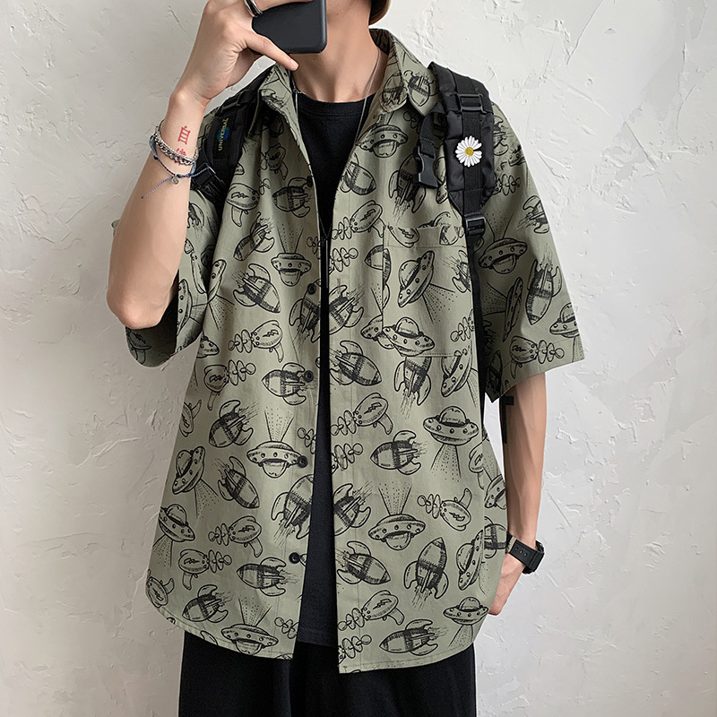 

2021 New Men's Short Sleeve Summer Casual Cotton Fashion Shirt Loose Male Tops Korean Streetwear Oversize Ca6t D2EA, Khaki.