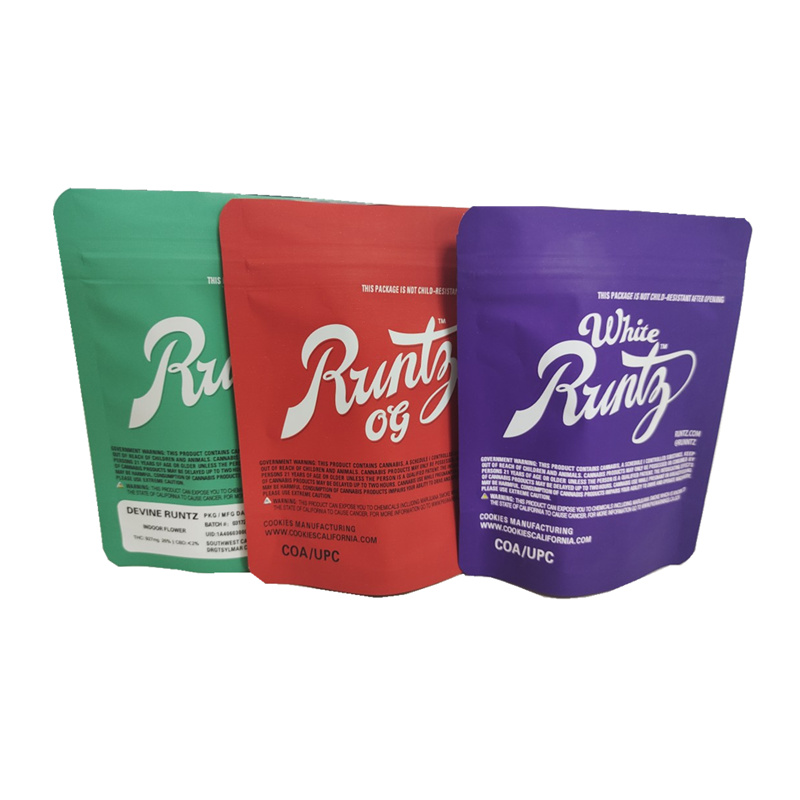 

Runtz OG Mylar Bag 3.5g Purple Red Green Zipper Bag 3.5g Smell Proof Childproof Dustproof Storage for Dry Herb Tobacco Flower free DHL Fedex