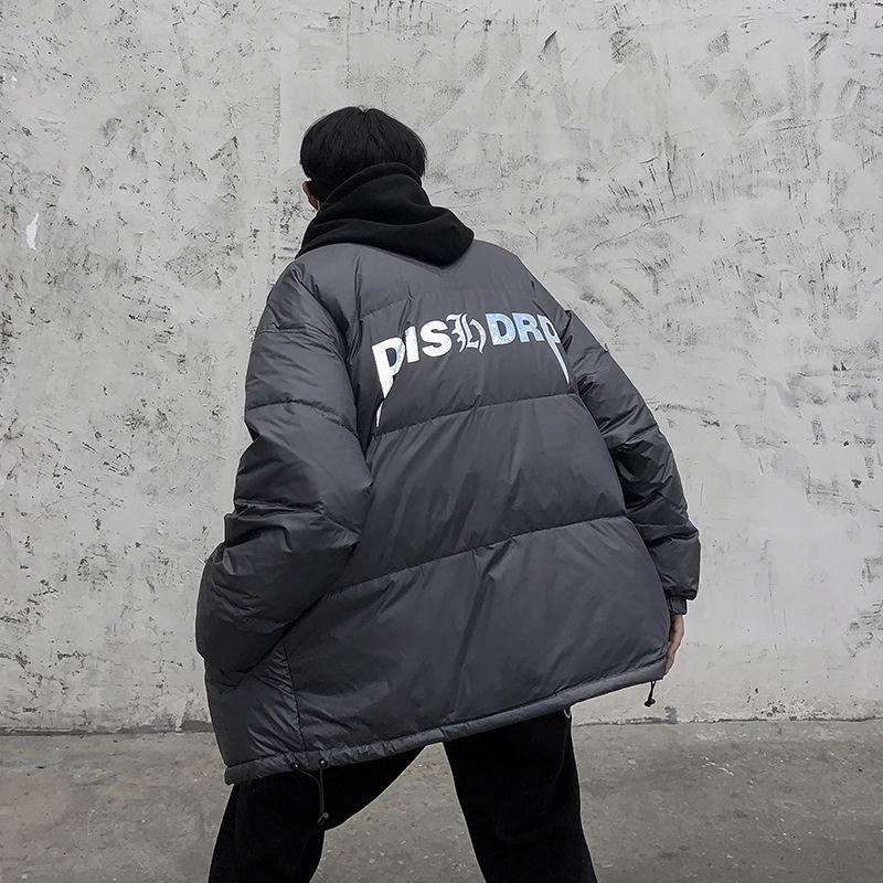 

Hybskr 2020 Winter New Men's Fashion Down Jacket Woman Thicken Zipper Hip Hop Graphic Printed Coats Casual Down Jacket, Black