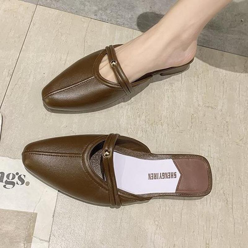 

2021 Spring New Women Slippers Slip On Mules Shoes Outdoor Casual Slides Sandal Flip Flop Zapatillas Mujer Casa, Black