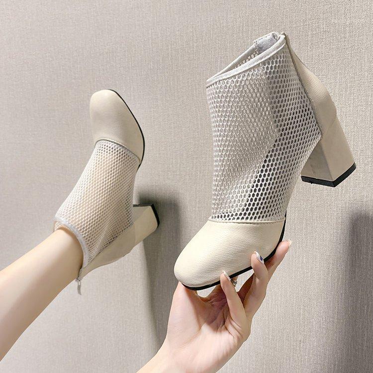 

AARDIMI Women Air Mesh High Heel Slides Ladies Cover Heel Party With Solid Shoes Woman Zipper Mature Sandals Female Hoof Heels1, Beige