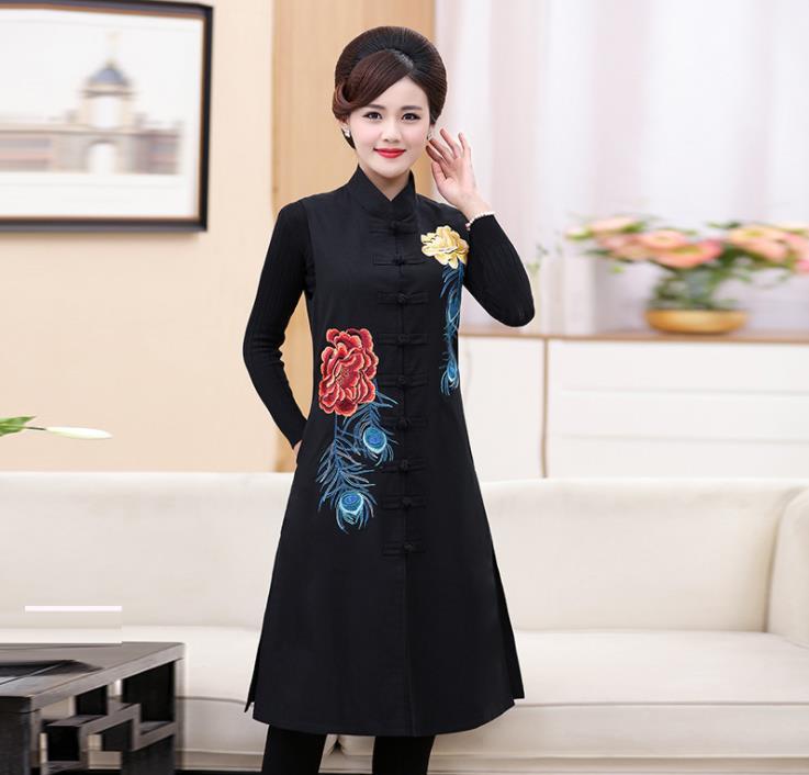 

Spring Autumn New Wind Women Big Long Embroidered Waistcoat Bskh, Red jujube