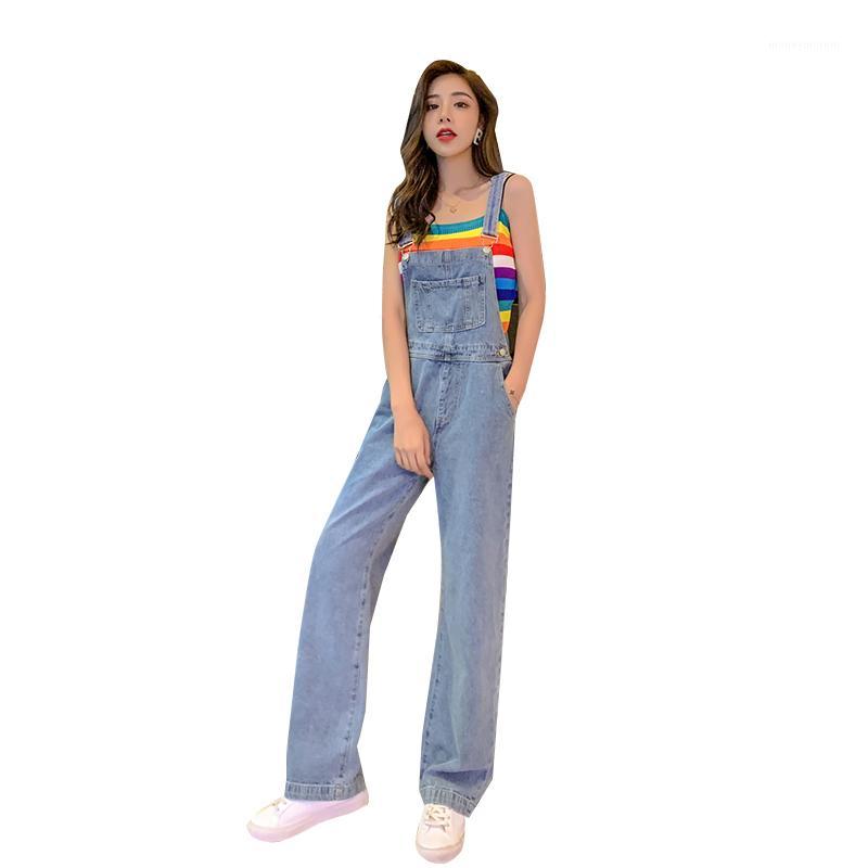 

Cotton jeans girls overalls spring autumn fashion women denim jumpsuit vintage wash loose design1, Blue