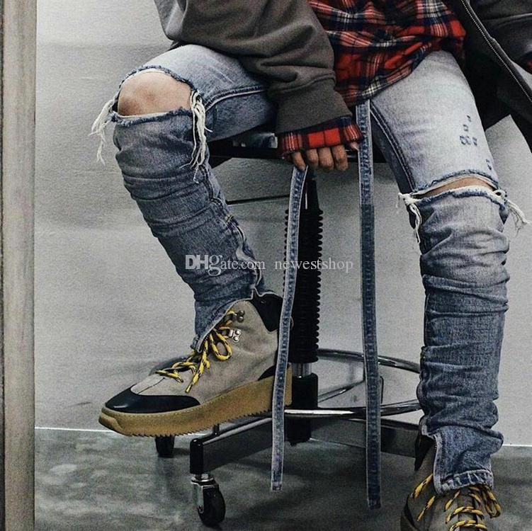 

2020 new Best Version FOG jean Men Fear Of God Essentials Zipper Broken hole Pants Skinny Jeans Blue Jean Ribbon jeans and womens jeans