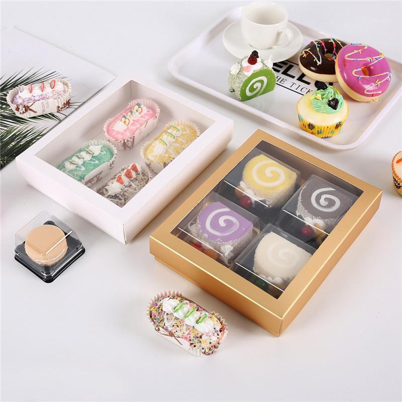 

100pcs/lot White Gold Gift Paper Box With Window Birthday Wedding Party Paper Box Packaging Candy Cookies Cup Cake Gift Boxes1