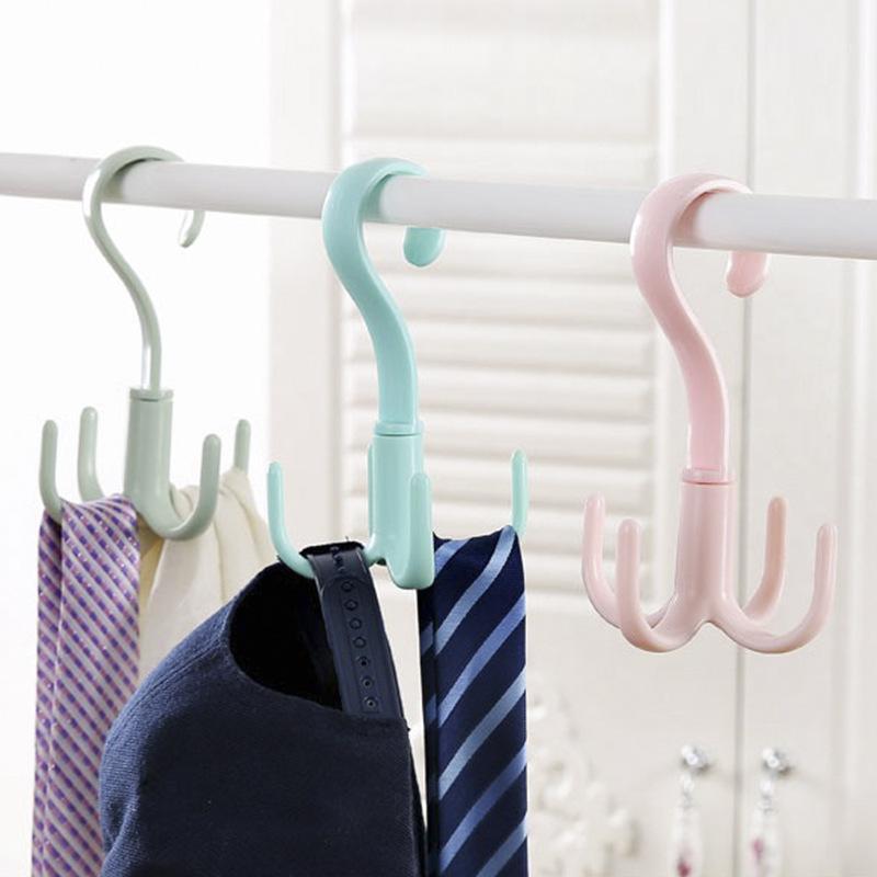 

4 Hooks Plastic Rotation Hanging Multi-purpose Hanger Clothes Ties Bag Holder Shelf Home Scarf Shoe Rack Storage Organizer Hooks1