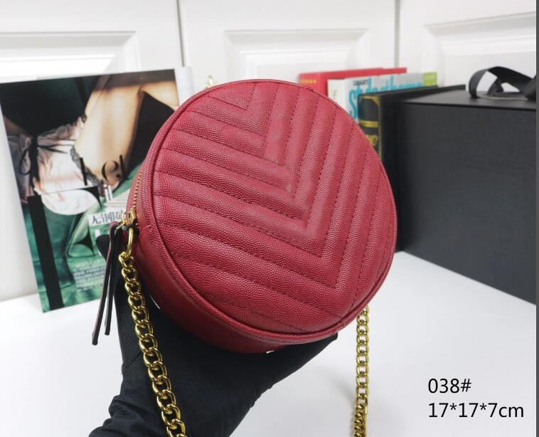 

Red colors Round shaped quilted leather women bags chain shoulder bag high quality Flap bag multiple colour, Black