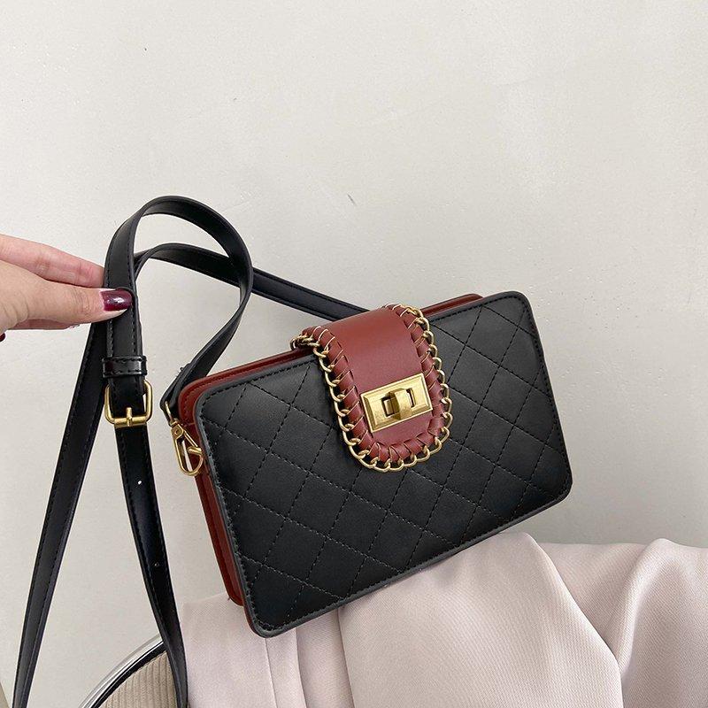 

Women's Fashion Party Small Square Bag Solid Thread Handbag Popular Wild Diamond Lattice Shoulder Bag Trendy Crossbody X215H, Black
