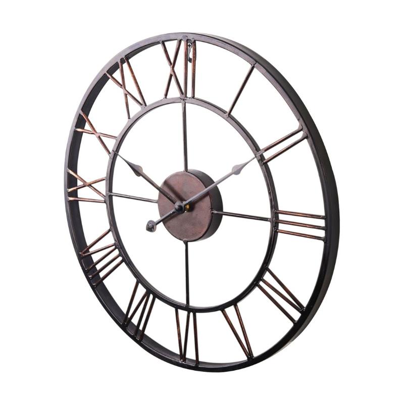 

New-Extra Large Vintage Style Statement Metal Wall Clock Country Style - Chocolate color