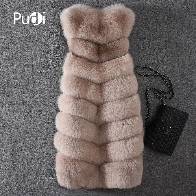 

PUDI T18005 women's winter warm real fur long jacket vest girl coat lady jacket overcoat, Black