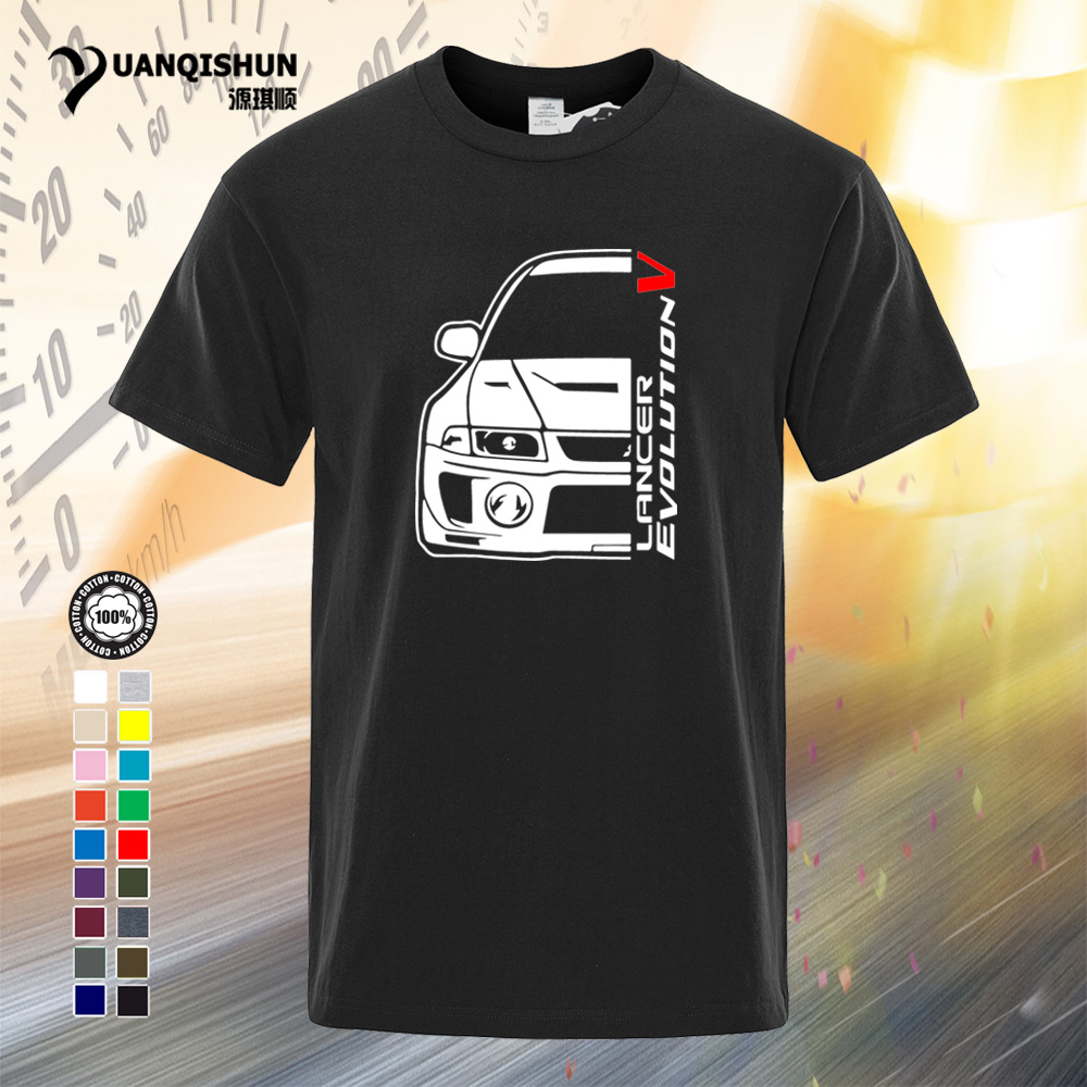

YUANQISHUN Men T Shirt Fashion Classic Japanese Car Fans Lancer Evo Evolution V T-Shirt 16 Colors Casual Man Tshirt Cotton Short Sleeve Tee 0181-F, Black