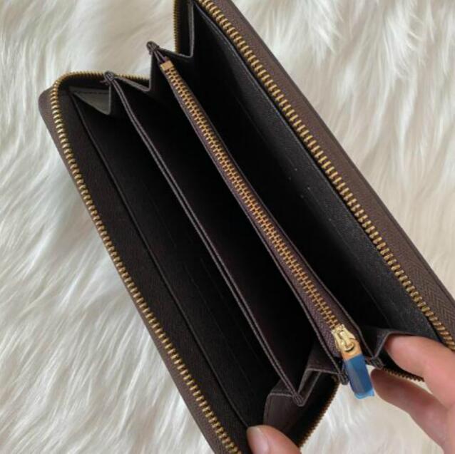 

New most fashionable zipper wallet cards and coins famous mens wallets leather purse card holder coin purse women wallet k01, Brown with letters