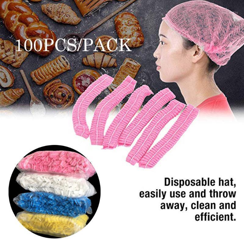 

#H20 100Pcs Disposable Salon Hair Hat Anti Dust Net Bouffant Cap Non-Woven Head Cover Hat Elastic Cleaning Hair Protect Cap1, White