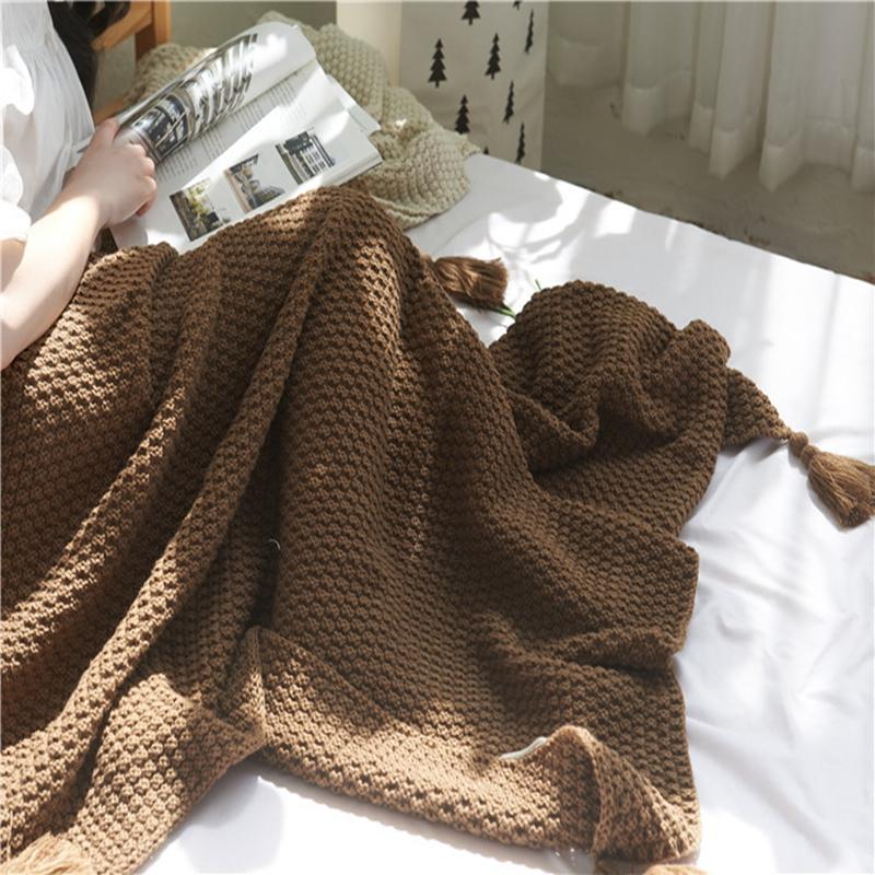 

Nordic Style Knitting Blanket With Tassels Office Air Conditioning Lunch Break Shawl Bedspread Beige Gray Brown Sofa Adult Throw