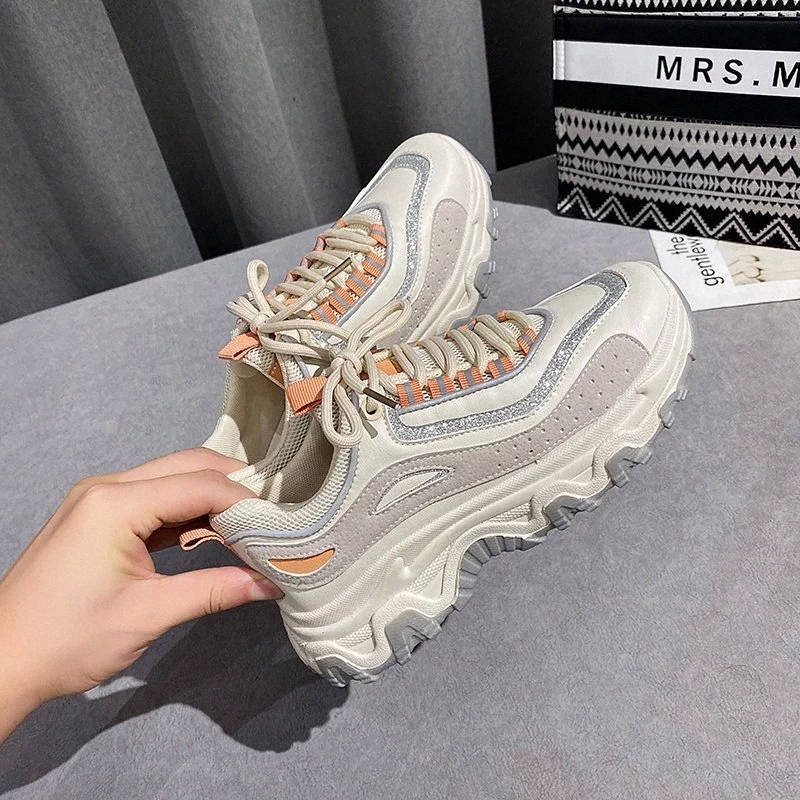 

NAUSK 2021 New Chunky Sneakers Women Mesh Mixed Colors Cross-Tied Fashion Platform Lady Casual Shoes Handmade Zapatos Mujer #az2V