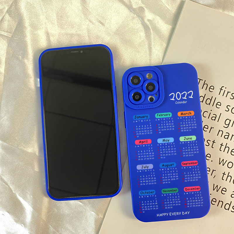 

2022 Calendar Date Phone Cases For iPhone 11 12 Pro Max XR X 7 8 Plus Soft TPU Case, Blue
