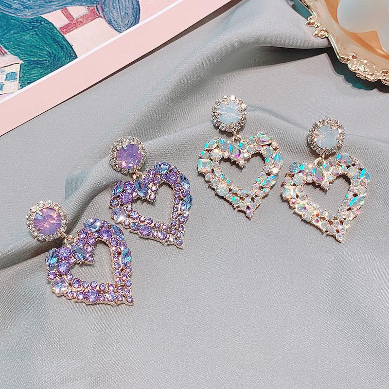 

2021 latest fashion trend, all-match colorful love full of zircon earrings, creative double