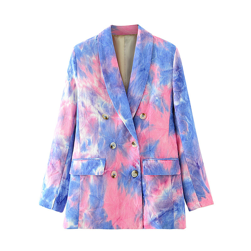

2021 New Vintage Tie Dye Blazer Women Elegant Casual Ladies Double Breasted Fancy Suit 3NJE, Multi