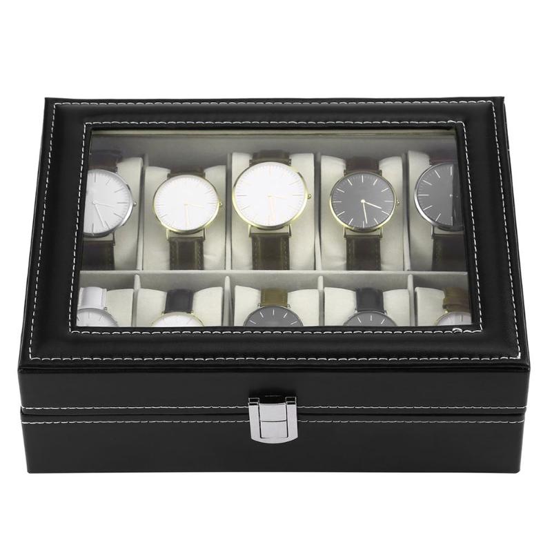 

Watch Boxes & Cases 10/6 Grids Wristwatch Box Holder PU Leather Watches Display Rectangle Jewelry Storage High Quality