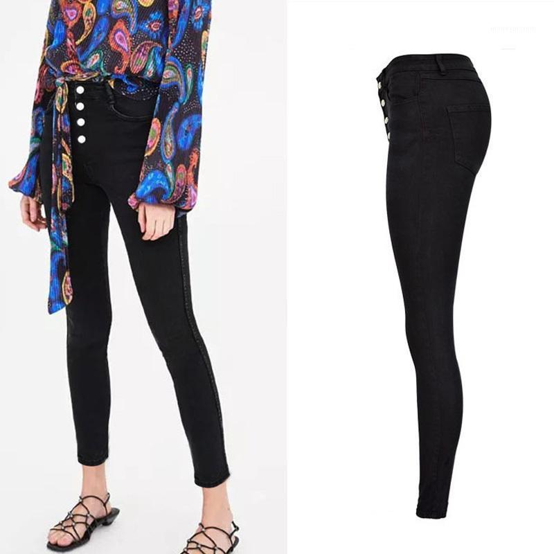 

2020 Black Fashion High Waist Single Button Sexy Women Pencil Jeans Slim Skinny Denim Pants1