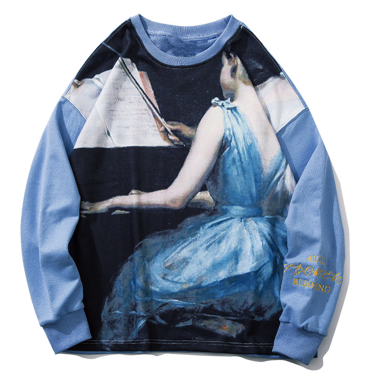 

2021 New Vintage Color Block Hip Hop Streetwear Playing Piano Girl Print Harajuku Hoodie Sweatshirt Winter Pullover Men Cotton K8ba, Black