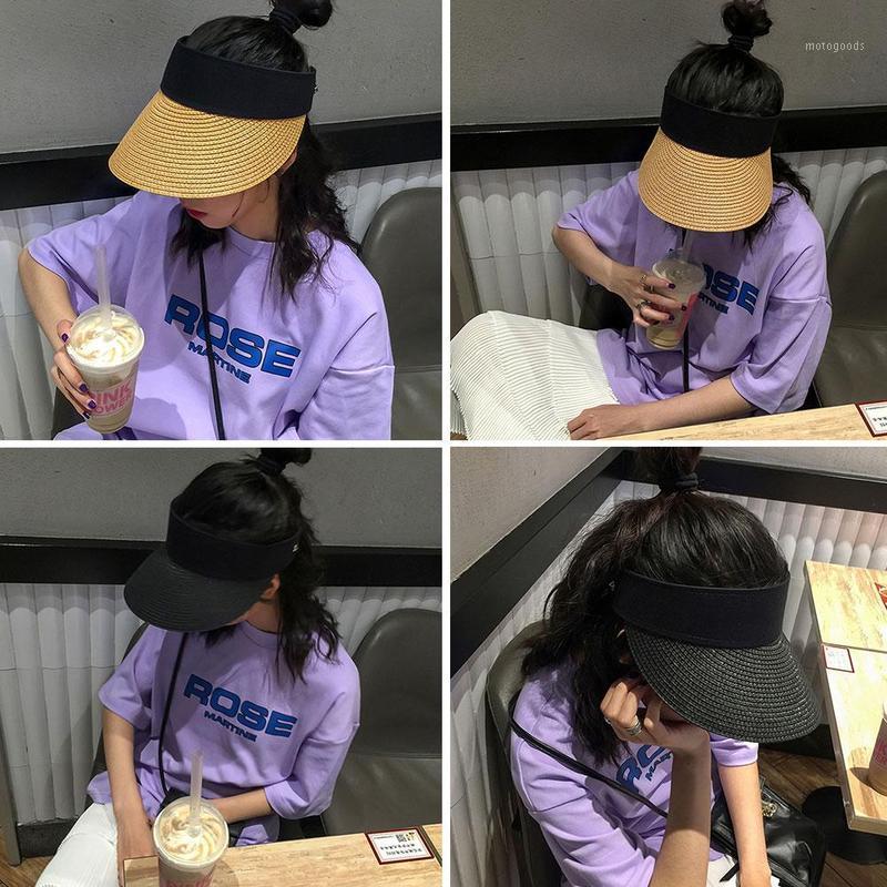 

Simple Summer 2020 Straw Sun Hats For Women Backable Hat Cap Visor Sun With Big Uv Protection Female Heads Wide Brim D3Z21, Coffee