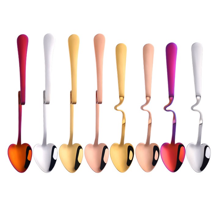 

Coffee Spoon Honey Shape Creative Coffee Cup Hanging Spoons Set 304 Stainless Steel Rose Gold Heart Teaspoon Tableware