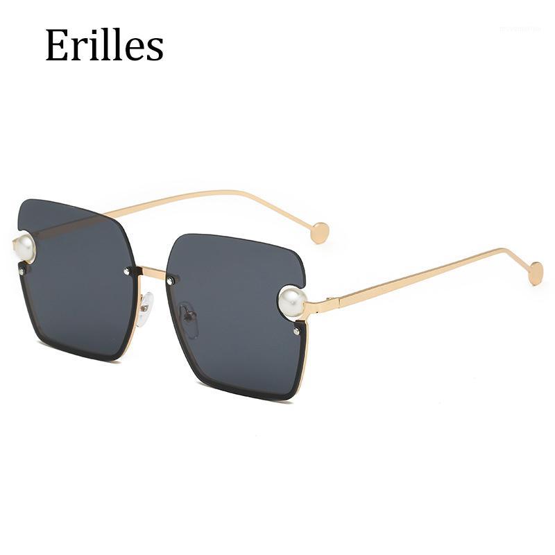

Half Frame Square Vintage Sunglasses 2020 Gradient Pearl Retro Sun Glasses High Quality Eyeglasses Shades for Women Uv4001
