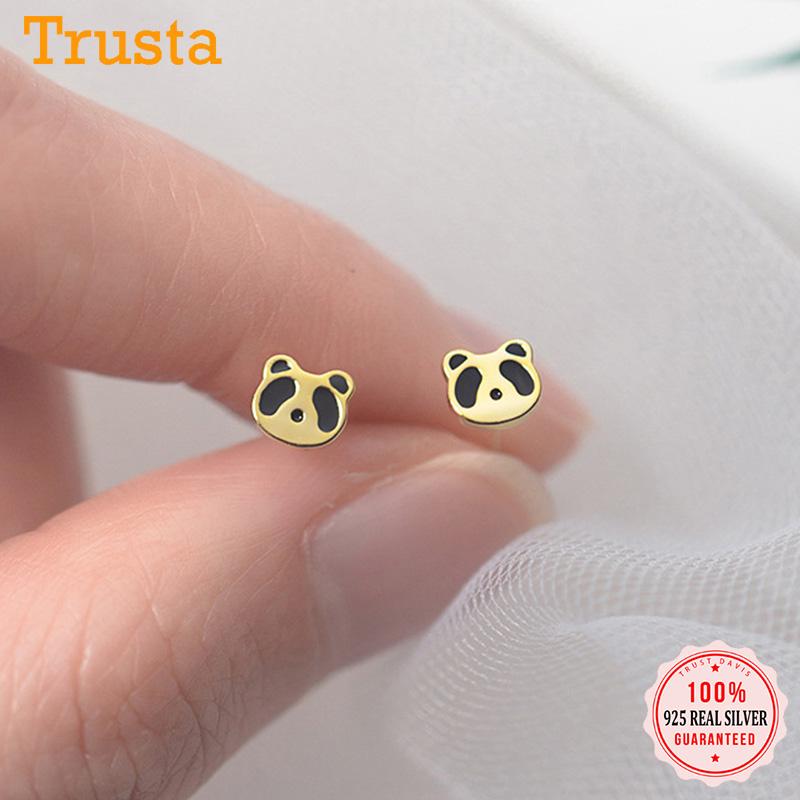 

Stud TrustDavis Real 925 Sterling Silver Sweet Cute Minimalist Animal Panda Earrings For Women Wedding Party Fine Jewelry DS947
