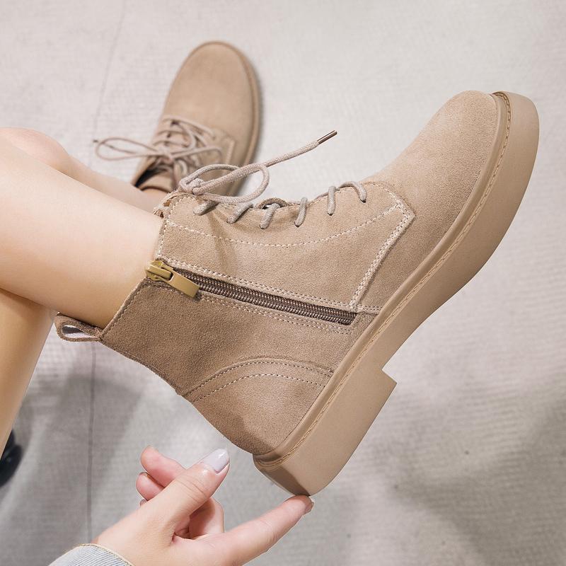 

BIMUDUIYU Platform Boots Women winter Fur Ankle Boots Autumn Suede Leather Female Flat platform Short Ladies Shoes, Black