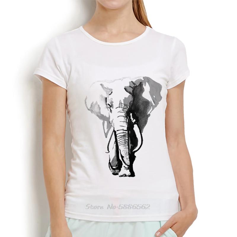 

Watercolor Elephant Printed Funny T Shirt Women Summer New White Casual Short Sleeve Tshirt Femme Kawaii Streetwear t-shirt