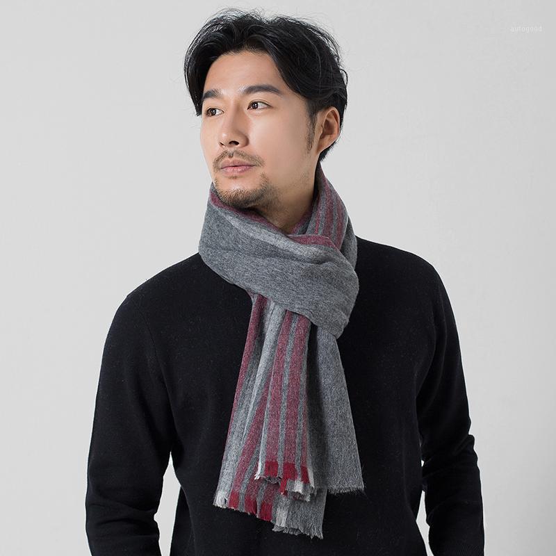 

Scarves Winter 100% Pure Wool Men Neck Warmer Plaid Cashmere Echarpe Wraps Man's Autumn Fine Scarf Foulard Hombre Hiver1