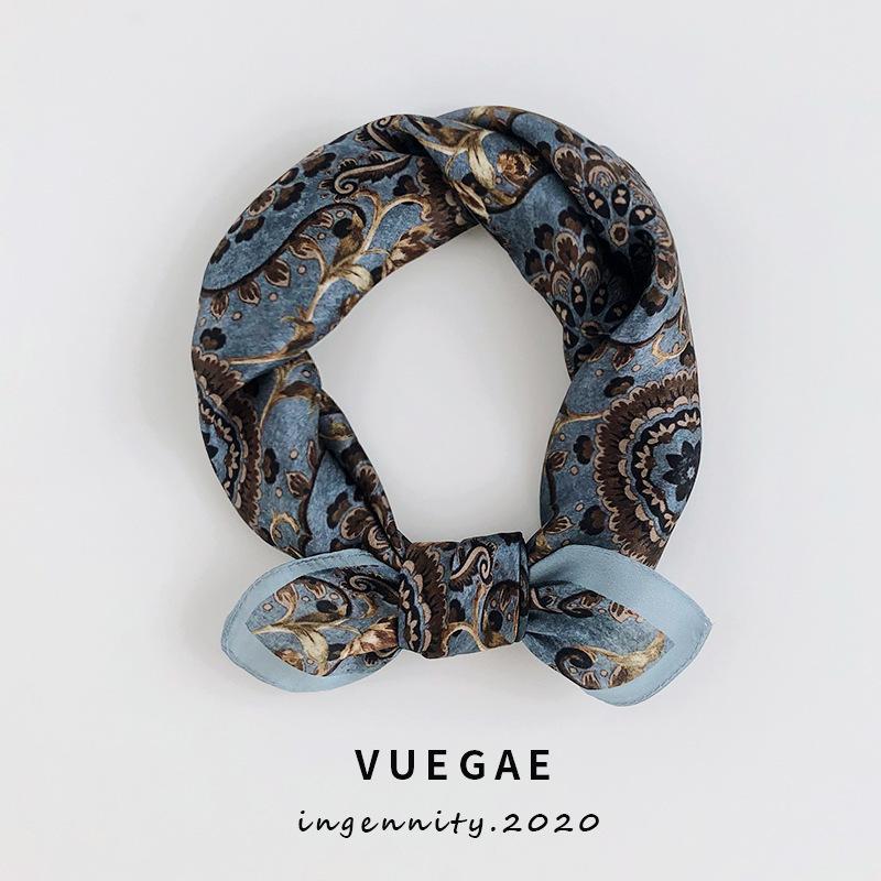 

Hot Sale 2021 Brand 100% Pure Silk Scarf Women Neck Hair Foulard Square Small Headband Hijab Print Poncho Scarves