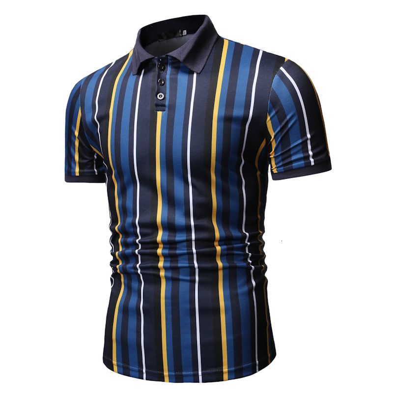 

2021 Summer New Men Quality Slender Cotton Short Shirt Polo Strip Impressions Men's Occasional Shirts 3XHB, Red.